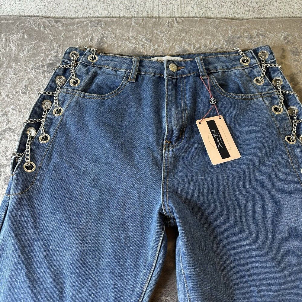 Denim Blvd Jeans‎ Womens 7 Blue Denim Lace Up Chain at Hips Boyfriend 32" Waist